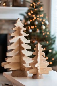 Décoration de Noël rustique en bois, sapin de Noël artisanal en bois naturel pour table, élégant centre de table festif pour la maison, le bureau - Product Image 4