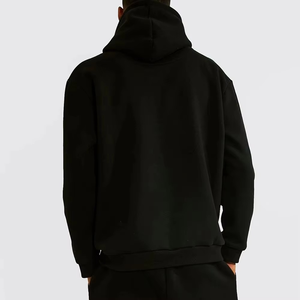 Sudadera con capucha negra personalizada con parche de chenilla bordado para hombre, estilo oversize, de forro polar, para streetwear, venta al por mayor, OEM, marca privada - Product Image 2