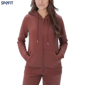 Sudadera con capucha y cremallera para mujer, forro polar, informal, con bolsillos canguro, puños y dobladillo acanalados - Product Image 1