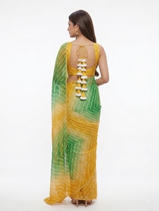 Women's Reversible Green <b>Yellow</b> Digital Print Rayon <b>Saree</b> Traditional Floor-Length Wedding Party Wear India Pakistan Style Devi - Product Image 3