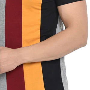 T-shirt pour homme en coton premium gris chiné à blocs verticaux |   T-shirt col rond bordeaux à panneaux dorés |   Entraînement rapide au gymnase Urban Athletic - Product Image 6