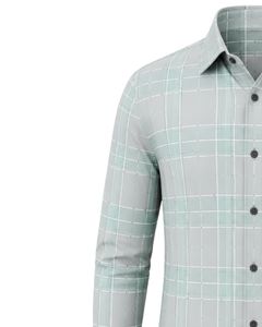 Camisa de Franela de Algodón a Cuadros Verde Menta y Gris para Hombre, Manga Larga, con Botones, Estilo Casual y Formal, para Oficina, Personalizable - Product Image 3