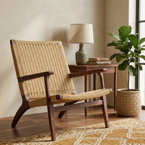 Sillón Reclinable de Madera de Teca Sólida con Tejido de Ratán Sintético, Acabado Natural, Diseño Moderno, No Plegable, para Dormitorio de Hotel - Product Image 6