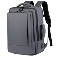 Mochila para Portátil de Poliéster Impermeable a Rayas, con Cierre de Cremallera, Puerto de Carga USB, Antirrobo, Expandible, Transpirable, Oxford, para Negocios