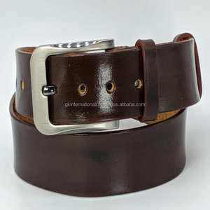 Ceinture décontractée tendance en cuir marron pleine fleur avec boucle ardillon en laiton et nickel. - Product Image 1