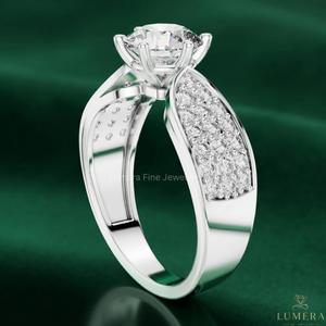 Anillo de Compromiso y Boda de Diamante Cultivado en Laboratorio, Corte Redondo, VVS1/VVS2, Certificado IGI, para Mujer, en Oro Blanco de 18K con Baño de Oro y Pavé - Product Image 3