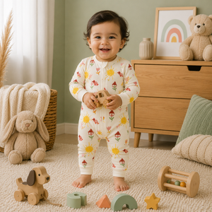 Baby 100% Cotton Full Sleeve Romper | Sun Cottage Print Two Way Zip Soft Breathable Unisex Infant Sleepwear Newborn All Seasons - Product Image 2