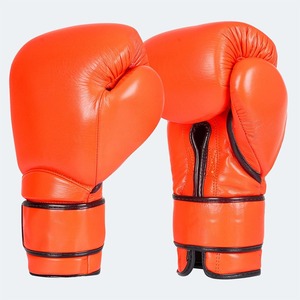 Gants de boxe en cuir orange à doigts entiers avec fermeture à lacets au poignet pour adultes, pour l'entraînement et la compétition - Product Image 1