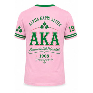 เสื้อยืดแขนสั้นสีชมพูเขียว Alpha AKA คอกลมทรงปกติ ลายตัวอักษร เสื้อยืดลำลองถักสำหรับผู้ชาย - Product Image 5