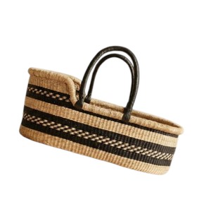 Panier à langer artisanal en jonc de mer à rayures horizontales ethniques et motif croisé, et panier à langer pour enfant en rotin avec - Product Image 4