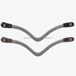 Vente en gros de produits équestres pour chevaux de course fabriqués à la main en cuir noir de qualité supérieure avec 3 rangées de perles et de cristaux et strass - Product Image 4