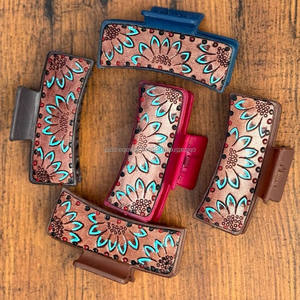 Haute qualité Design de luxe usiné à la main en cuir pinces à cheveux véritable cuir de vachette griffe cheveux accessoires pour femmes - Product Image 3
