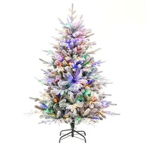 Albero di Natale floccato pre-illuminato da 1,2-2,1 m con luci LED multicolore e 8 modalità - Product Image 1
