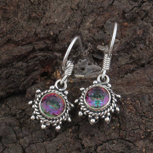 Boucles d'oreilles en topaze mystique naturelle en gros, argent sterling 925, boucles d'oreilles pendantes en pierres précieuses à pois, bijoux, cadeau de fête - Product Image 4