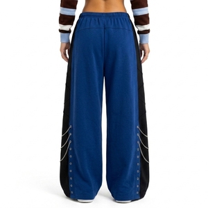 Women's Custom Loose Fit Wide Leg Pants <b>Drawstring</b> Waist Contrast Panels Chain Detail Streetwear Fashion <b>Trousers</b> - Product Image 2