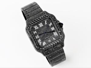 Montre automatique mécanique carrée entièrement sertie de diamants noirs avec cadran à chiffres romains, bijoux de luxe hip-hop pour hommes - Product Image 4