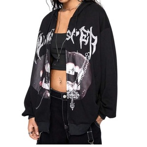 Sweat-shirt d'hiver personnalisé surdimensionné pour femme, style gothique, avec fermeture éclair, imprimé graphique, vintage, Harajuku, punk, grunge, pour femme et homme - Product Image 4