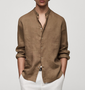 OEM Manufacturer's High Quality Custom Linen <b>Shirts</b> for <b>Men</b> 100% French Linen Stand Mao Collar Long Sleeve Casual Summer Fashion - Product Image 1