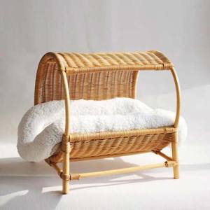 Cama para Mascotas de Mimbre Natural con Toldo, Sofá Ovalado para Perros con Techo Protector Solar, Cama Transpirable para Gatos, Muebles para el Hogar - Product Image 2