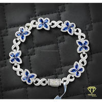 Luxuriöses blaues Blumen-Moissanit-Armband mit 925er Sterlingsilber, Iced-Out-Designerschmuck für Damen und Herren
