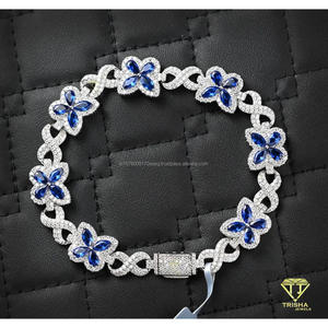 Luxury Blue Flower Moissanite Bracelet With 925 Sterling Silver Iced Out Designer Jewelry <b>For</b> <b>Men</b> Women - Product Image 6