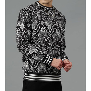 Sweat-shirt à col rond en molleton de coton noir à motif cachemire pour femme, manches longues, logo personnalisé, respirant, séchage rapide - Product Image 2