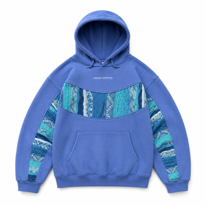 Sudadera con Capucha Oversize Personalizada de Patchwork para Hombre, Estilo Urbano, Gruesa, Vintage Hip Hop, con Paneles de Punto Azules - Product Image 2