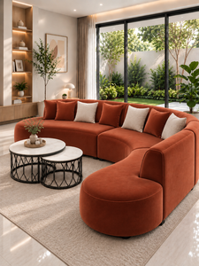 Sofá Esmeralda Moderno Minimalista Sudut Luna Terracota, Conjunto de Sofá con Estructura de Madera Curvada, Tela Premium Ecológica para Sala de Estar/Apartamento - Product Image 4