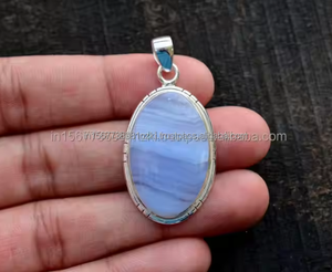 Cabujones de ágata de encaje azul, colgante de piedras preciosas pulidas a mano con 925, colgante de lazo de plata Starling, regalo de Navidad, joyería Unisex - Product Image 5