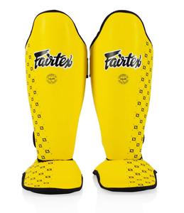 Protège-tibias de boxe thaï Fairtex en cuir véritable jaune de haute qualité pour le sparring – Vente chaude - Product Image 5