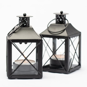 Farol de hierro y vidrio vintage con recubrimiento en polvo rojo, mini faroles para decoración de mesa en el hogar, bodas y Navidad. - Product Image 5