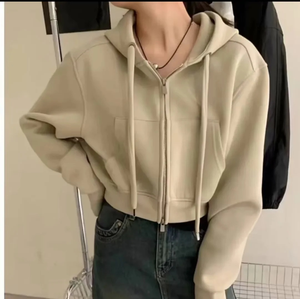 เสื้อฮู้ดซิปผ้าฝ้ายทรงหลวมสำหรับผู้หญิงและเด็กผู้หญิง สไตล์ลำลอง แฟชั่น ออกกำลังกาย ฟิตเนส - Product Image 6