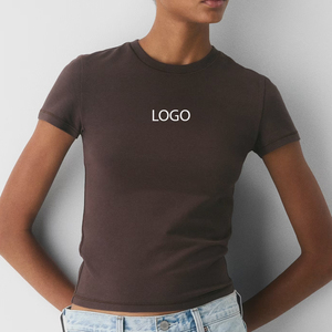 Camiseta de Cuello Redondo para Mujer, Tela Suave y Transpirable, Estilo Casual Básico de Verano, Diseño Elegante y Minimalista, Suministro al por Mayor, Diseño Recortado / con Logotipo - Product Image 1