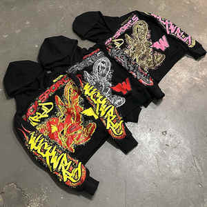 OEM Sweatshirt à capuche unisexe à fermeture éclair avec impression DTG d'un poids lourd de 600GSM Sweat-shirt à capuche vintage à fermeture éclair à impression directe - Product Image 3