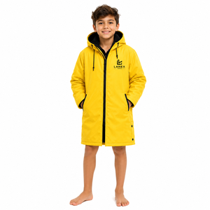 Custom Kids Waterproof Swim Parka Jacket with Hood | Windproof Fleece Lined Changing Robe Long <b>Coat</b> for Swimming Surfing & <b>Beach</b> - Product Image 1