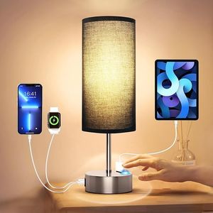 Lampada da Comodino Dimmerabile a 3 Intensità con Porte di Ricarica USB AC, Piccola Lampada da Comodino con Controllo Touch e Porte di Ricarica USB A+C - Product Image 5