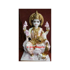 Estatua de la Diosa Laxmi en Mármol Blanco con Diseño Moderno y Patrón Único, en Posición Sentada sobre una Flor de Loto, para Decoración del Hogar y Regalo - Product Image 3