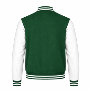 Chaqueta Varsity Verde y Blanca 100% Lana, Estilo Preppy, Cuello Camisero, Botones de Cuero Genuino, Corte Regular, Transpirable para Invierno - Product Image 3