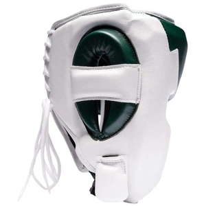 Casque de boxe intégral blanc et vert sur mesure, fabriqué en usine, pour MMA et Muay Thai, en cuir 100% authentique - Product Image 2