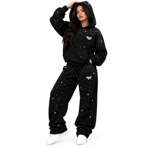 Men's Luxury Fleece Rhinestone <b>Hoodies</b> Jogger Set <b>Black</b> Oversized Streetwear Sparkly Tracksuit Custom OEM Private Label <b>Hoodies</b> - Product Image 6