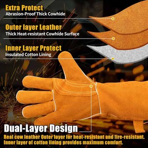 Guantes de soldadura de cuero vacuno de palma dividida para hockey, duraderos, resistentes al fuego, para bomberos, construcción y barbacoa - Product Image 4