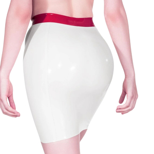 Jupe courte en cuir PU taille haute pour femme, couleur unie, design asymétrique brillant avec imprimé croix rouge, style sexy, à porter toute l'année - Product Image 2