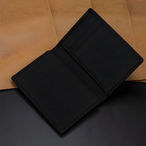 Cartera de Cuero Negro Mate Retro para Hombre, Cartera Vertical Triple, Piel de Vaca Lisa, Múltiples Ranuras para Tarjetas, Porta Pasaportes, Bolsillo para Negocios - Product Image 3