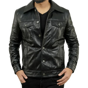 Men Premium Soft <b>Leather</b> <b>Jacket</b> Classic Full Zip Comfortable Durable Casual Fashion Regular Fit Outerwear <b>Winter</b> Breathable - Product Image 1