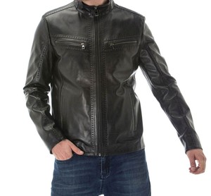 Veste en cuir à col montant pour hommes de haute qualité hiver 100% toile séchage rapide matériau teint uni Style High Street - Product Image 6