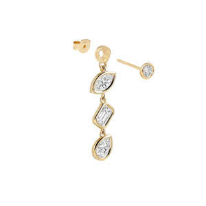 Pendientes de Oro Amarillo Macizo de 10K/14K con Diamantes Multiforma, Pendientes Colgantes Geométricos con Engaste de Bisel para Mujer - Product Image 3