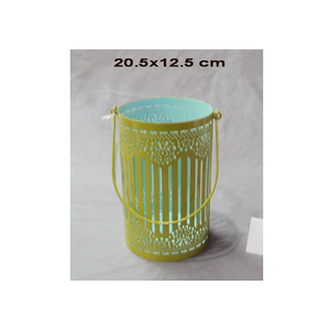Ensemble de porte-bougies décoratifs en métal perforé, écologiques, résistants à la chaleur, faits à la main, cylindriques, extérieur jaune, intérieur bleu - Product Image 6