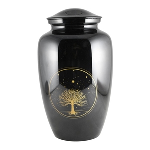 Urna Funeraria de Metal Esmaltado Verde Oliva con Motivo del Árbol de la Vida - Recipiente Conmemorativo para Cenizas Humanas de Adultos - Product Image 3