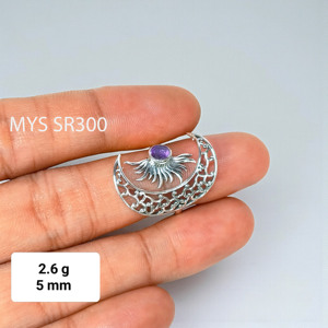 แหวนเงินแท้ 925 ลายพระอาทิตย์และพระจันทร์ ประดับพลอยอเมทิสต์สีม่วงทรงเหลี่ยม ฝังแบบ Bezel Setting ขายส่งเครื่องประดับแหวนทำมือคุณภาพสูง - Product Image 2