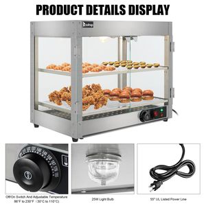 Armadio Riscaldante a Due Strati in Acciaio Inox e Vetro Temperato, 110.00V 800.00W, per Riscaldamento e Conservazione Attrezzature - Product Image 4